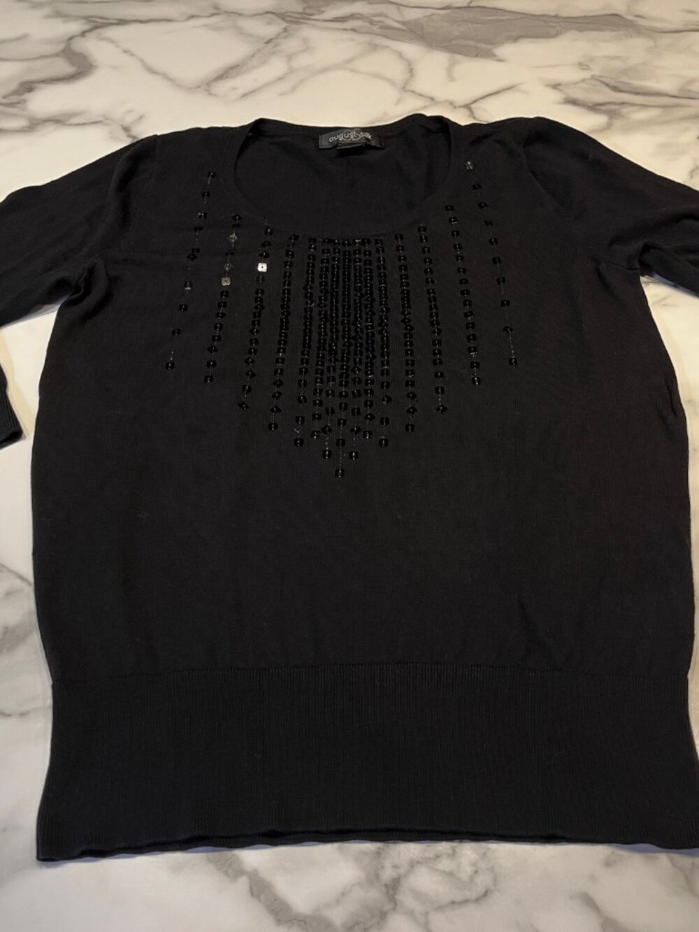 August Silk Beaded Knit Pullover Sweater Black Size M Style 19215